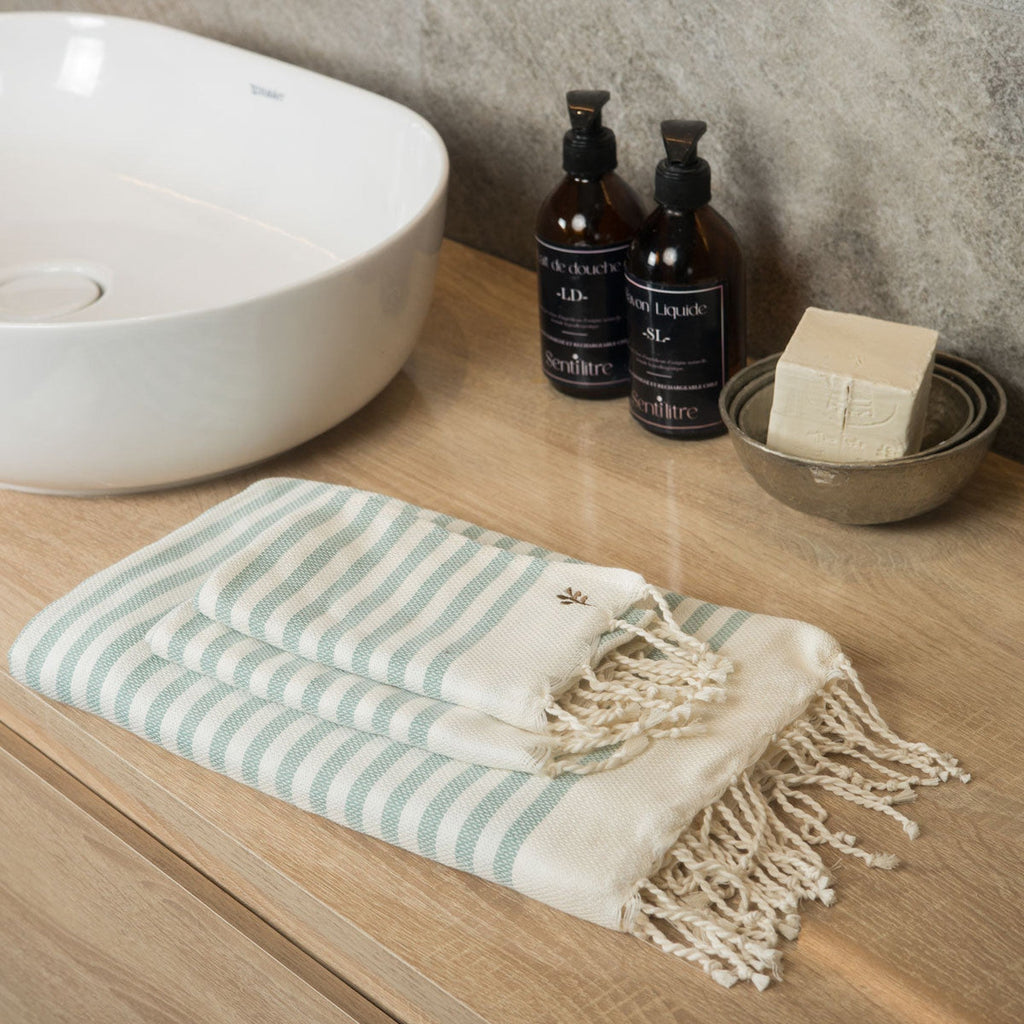 Bath Towels (1 &amp; 2) Cotton 100x200 &amp; 2 (40x60) - Hossegor - Aqua Green