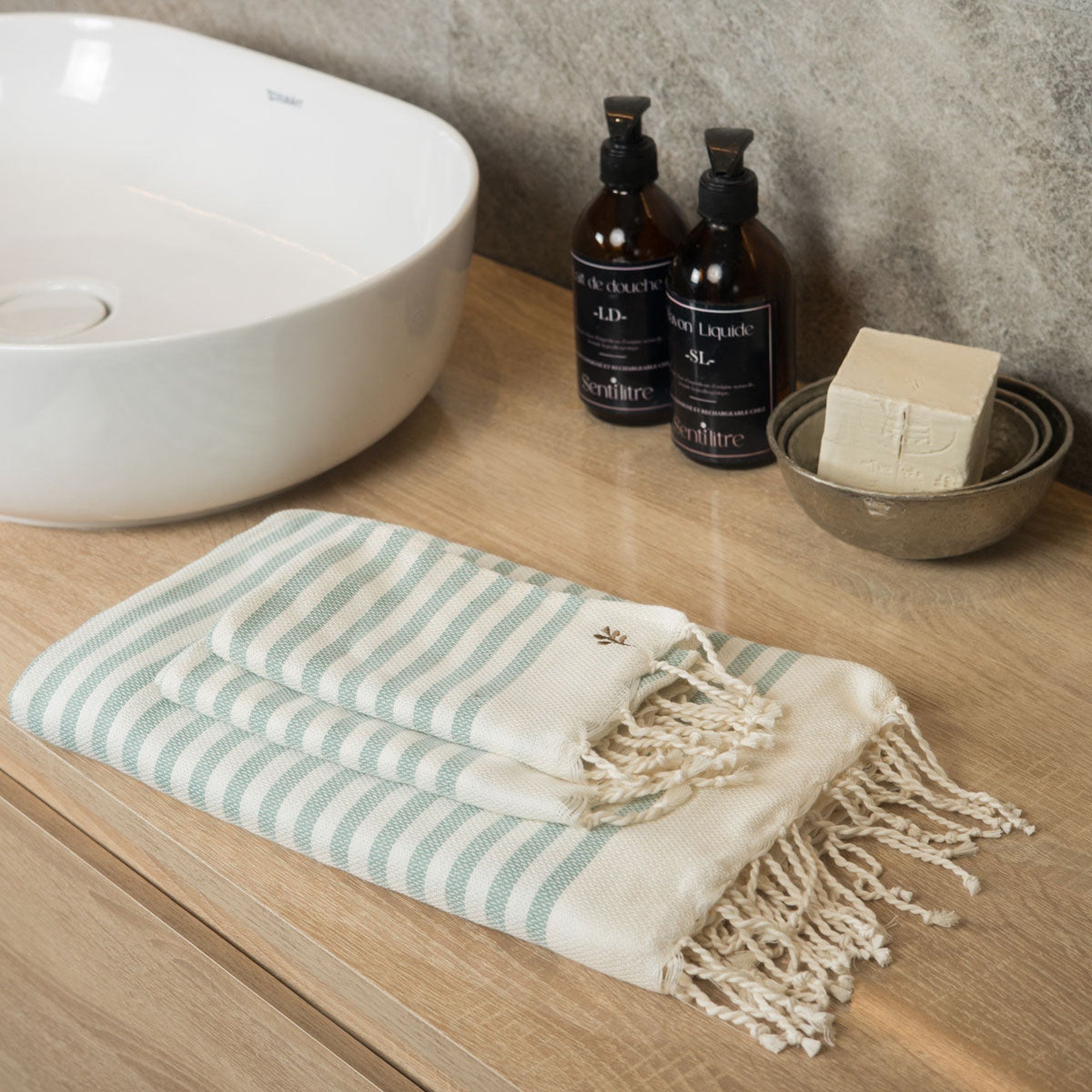Bath Towels (1 &amp; 2) Cotton 100x200 &amp; 2 (40x60) - Hossegor - Aqua Green
