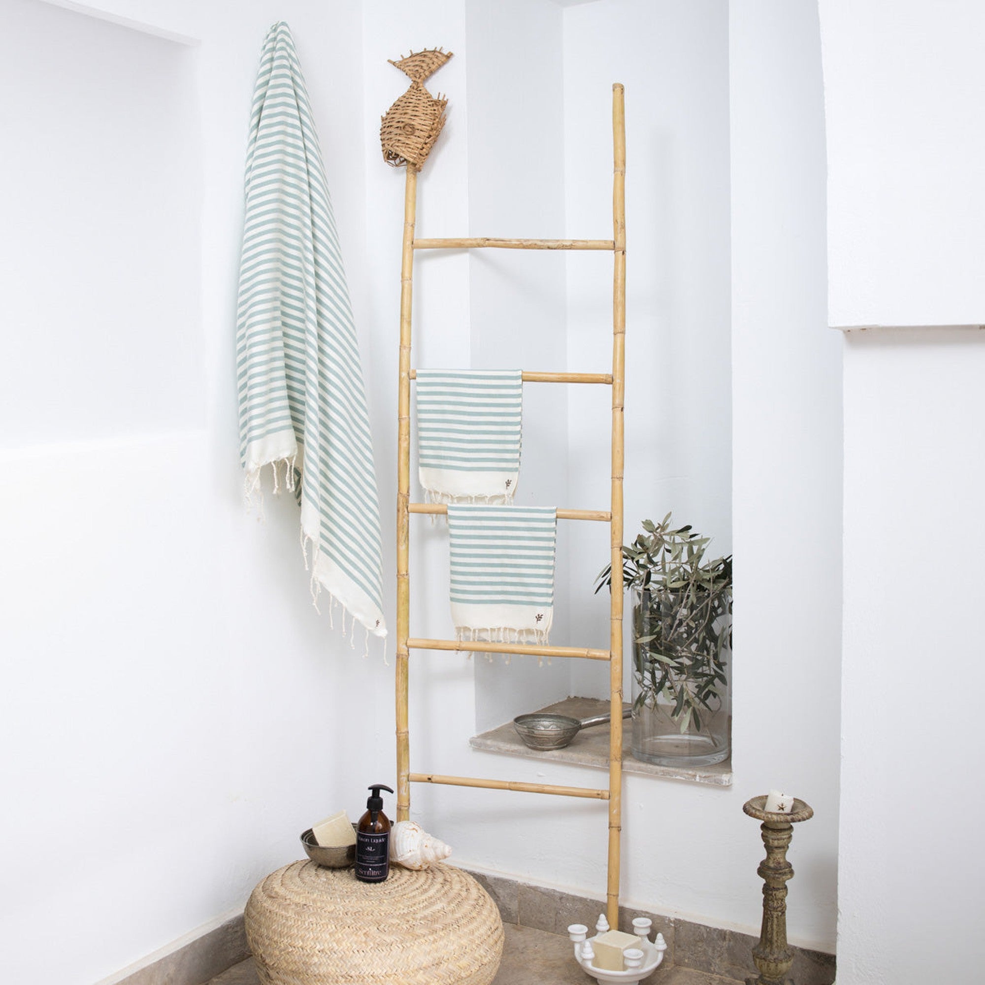 Bath Towels (1 &amp; 2) Cotton 100x200 &amp; 2 (40x60) - Hossegor - Aqua Green