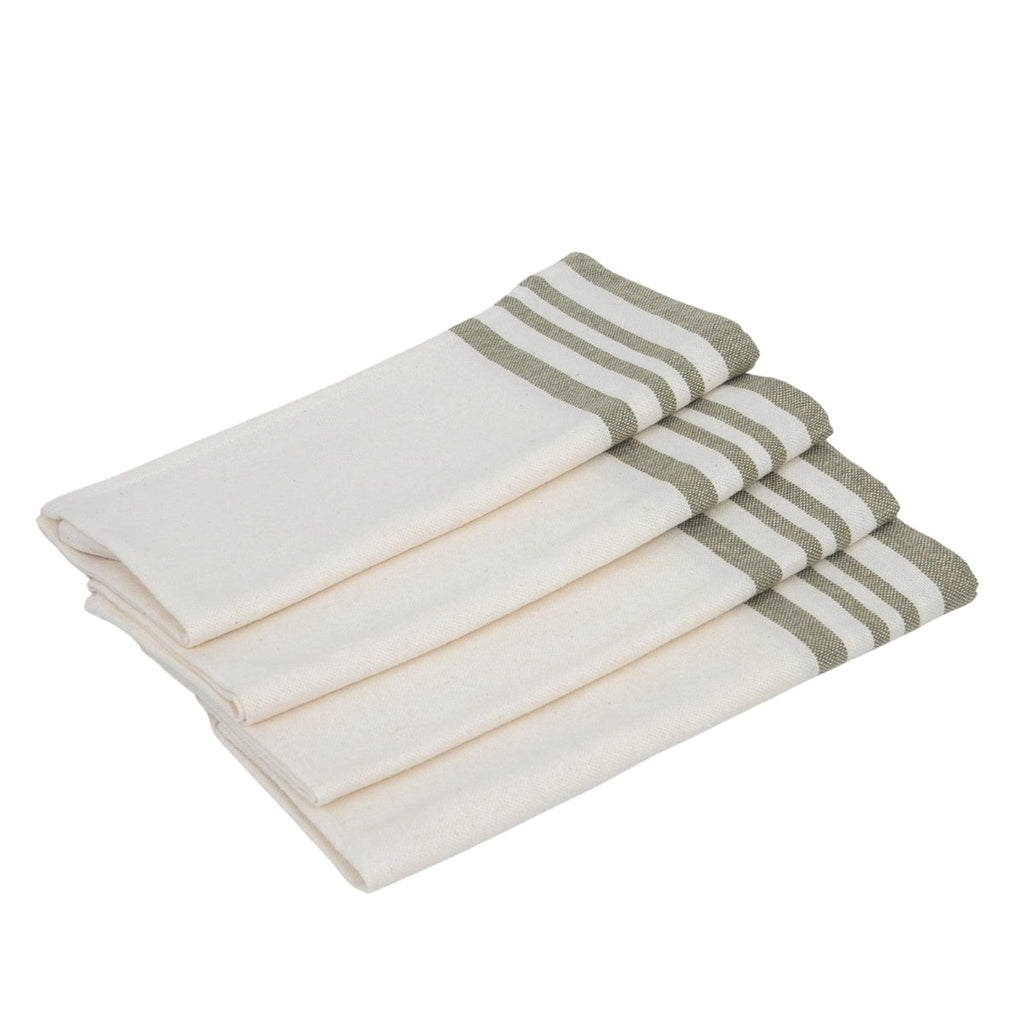 Set of 4 Cotton Napkins 45x45 - Mahdia - White / Olive Green