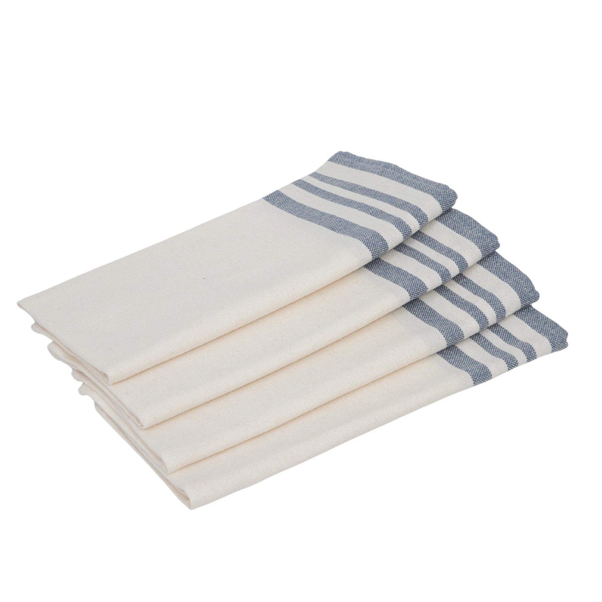 Mahdia - Lot De 4 Serviettes De Table - Blanc/Bleu Jean
