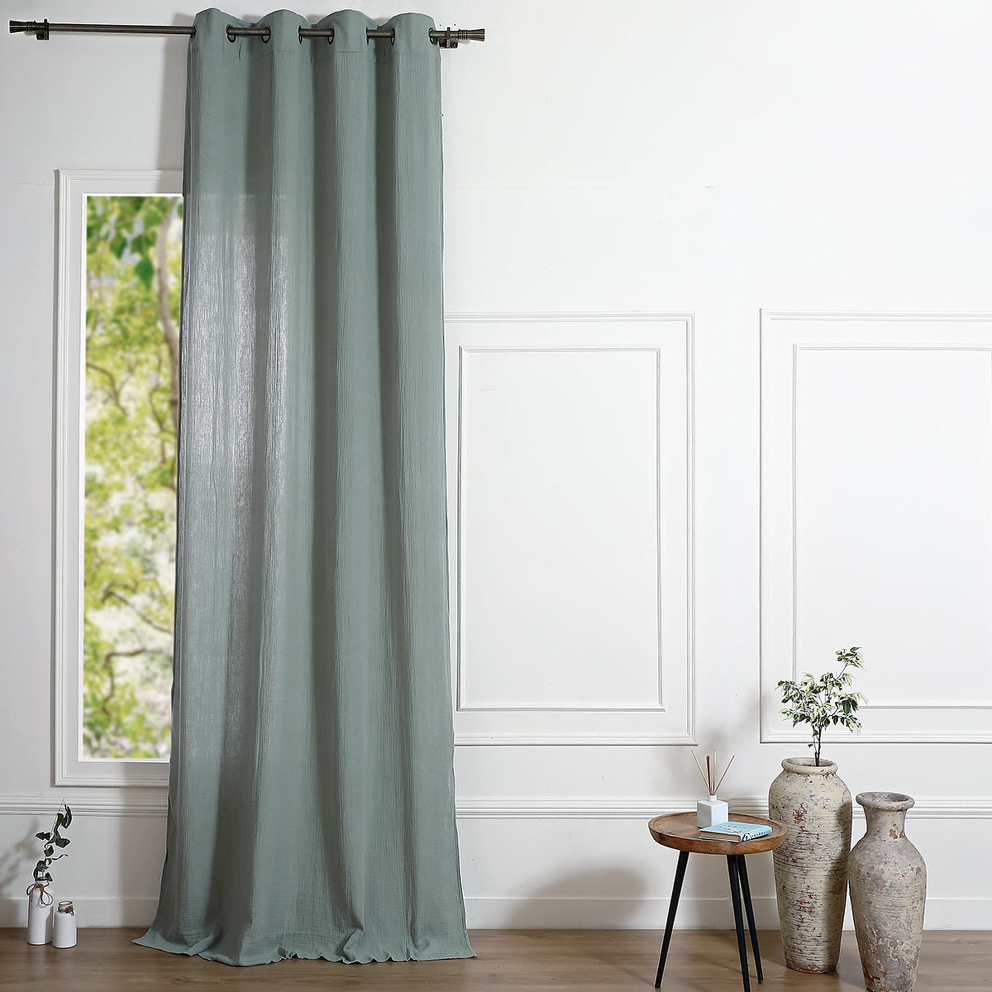 Carla - Cortina Con Ollaos - Gasa De Algodón - Verde Celadón