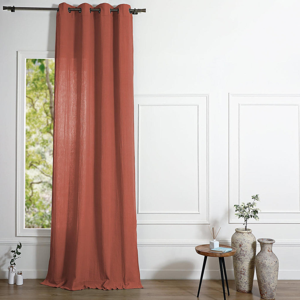 Carla - Eyelet Curtain - Cotton Gauze - Tuscan Red