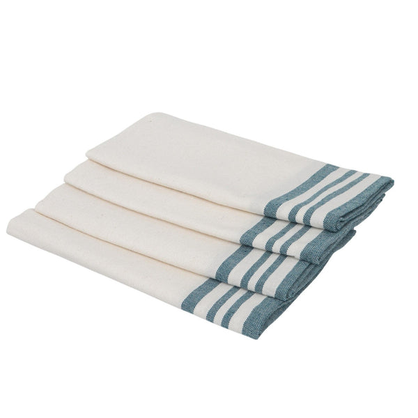 Mahdia - Lot De 4 Serviettes De Table - Blanc/Bleu Pétrole