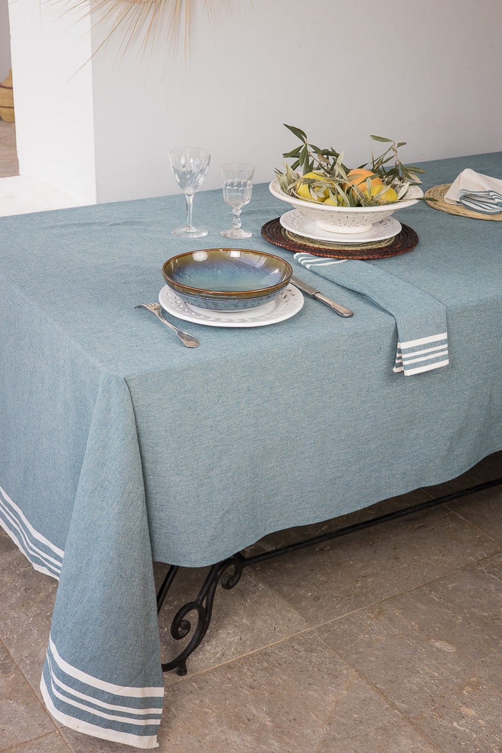Mahdia - Mantel - Algodón - Azul petróleo