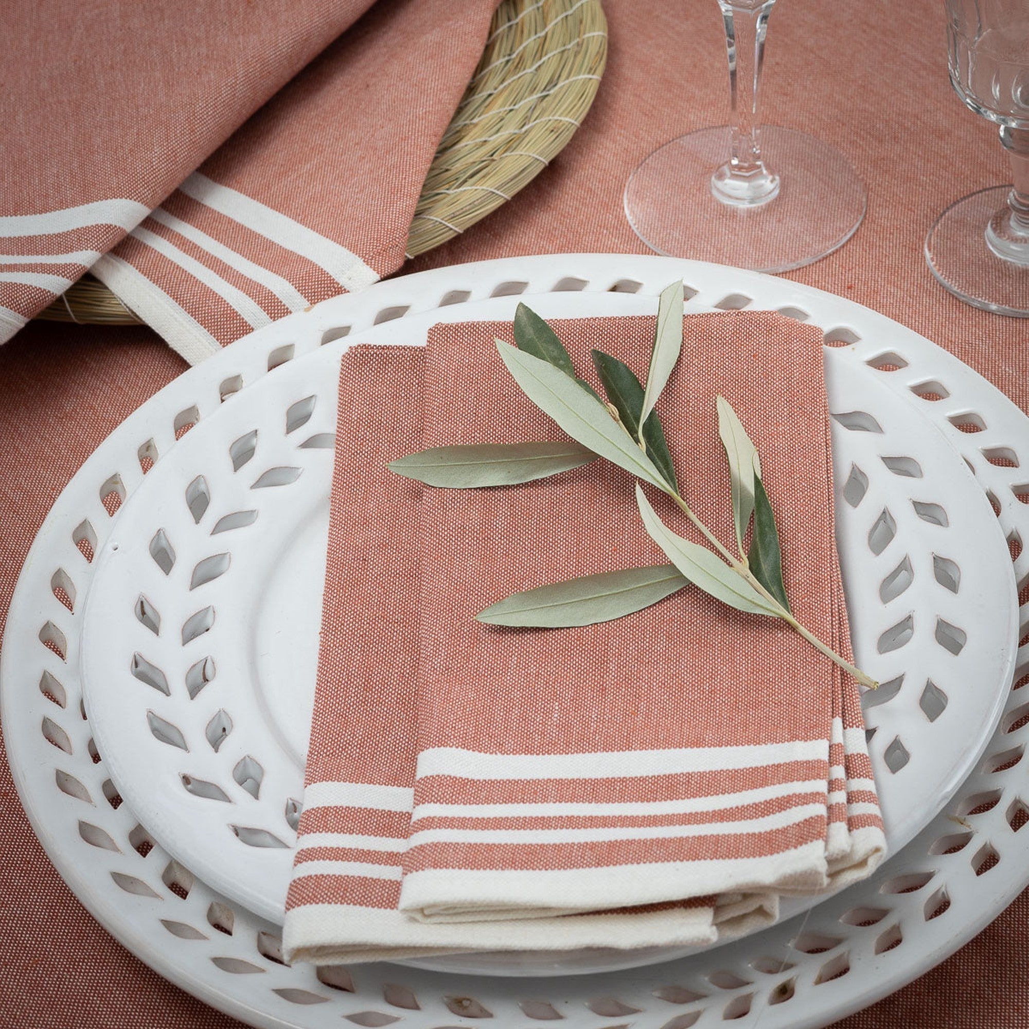Cotton Tablecloth 180x300 - Mahdia - Terracotta Red