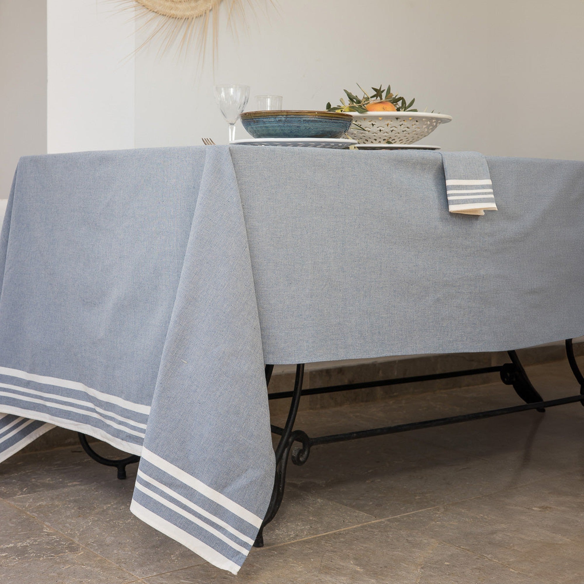 Cotton Tablecloth 180x350 - Mahdia - Denim Blue