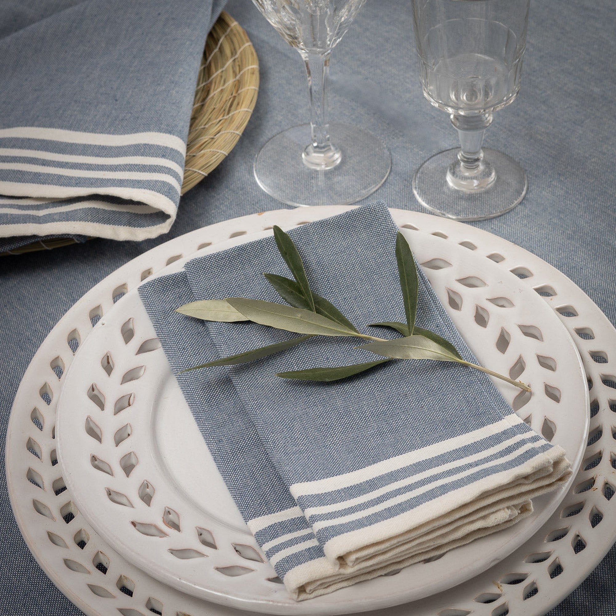 Cotton Tablecloth 180x350 - Mahdia - Denim Blue