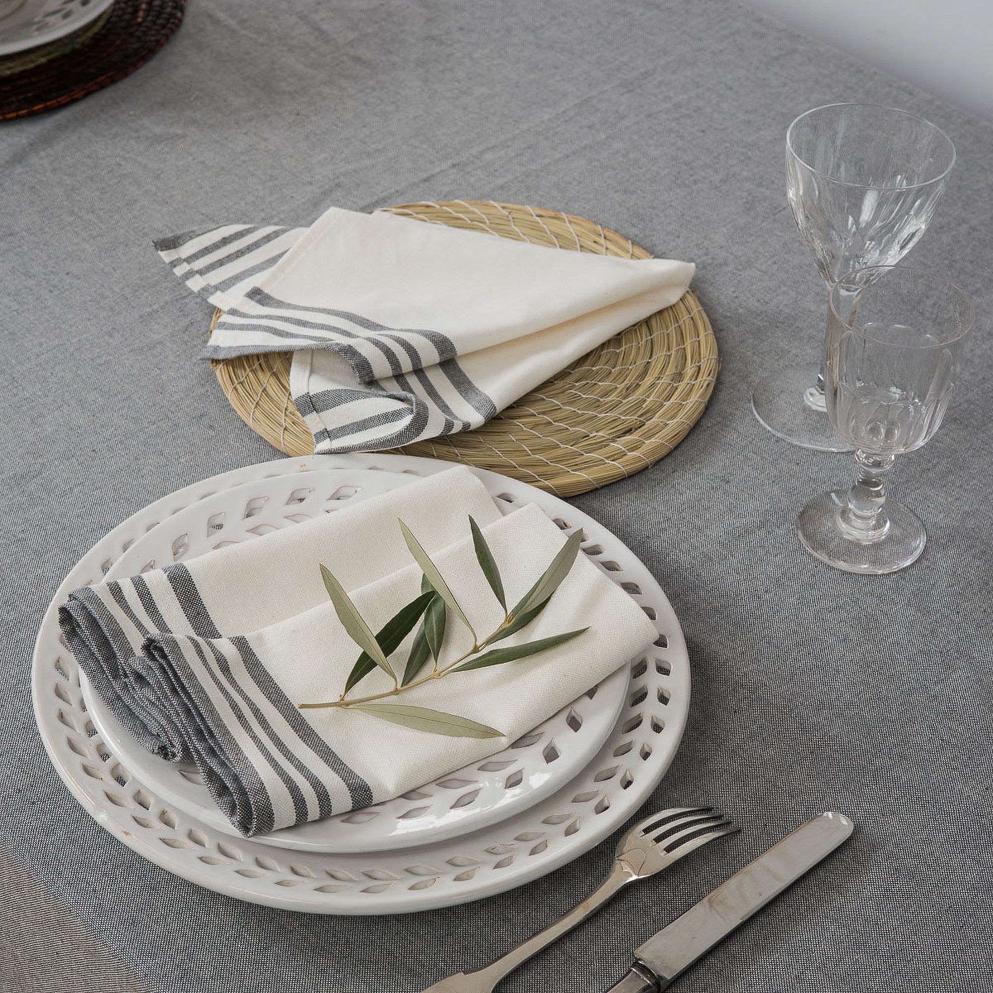 Cotton Tablecloth 180x350 - Mahdia - Medium Grey