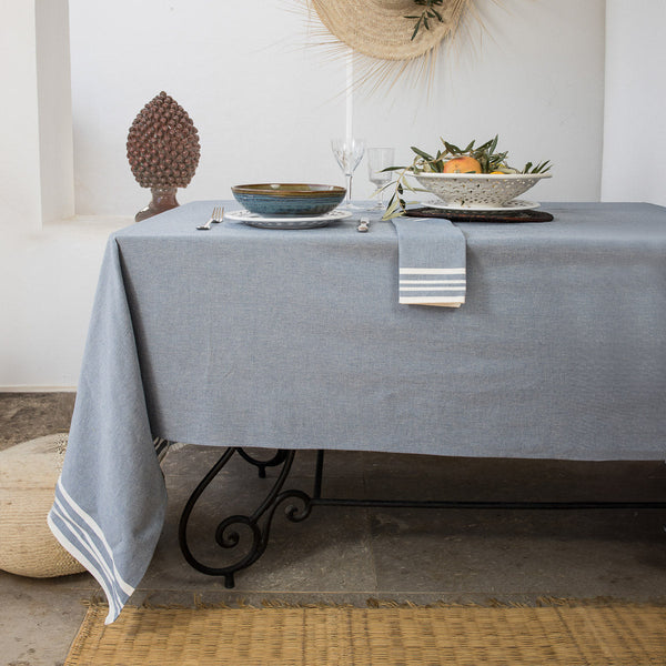 Mahdia - Nappe + 4 Serviettes - Bleu Jean