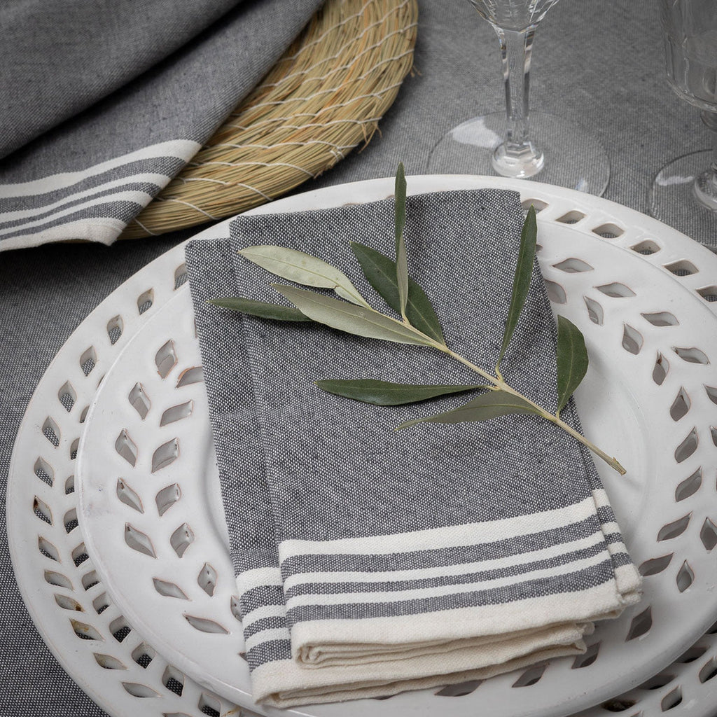 Tablecloth &amp; 8 Cotton Napkins 180x300 - Mahdia - Medium Grey