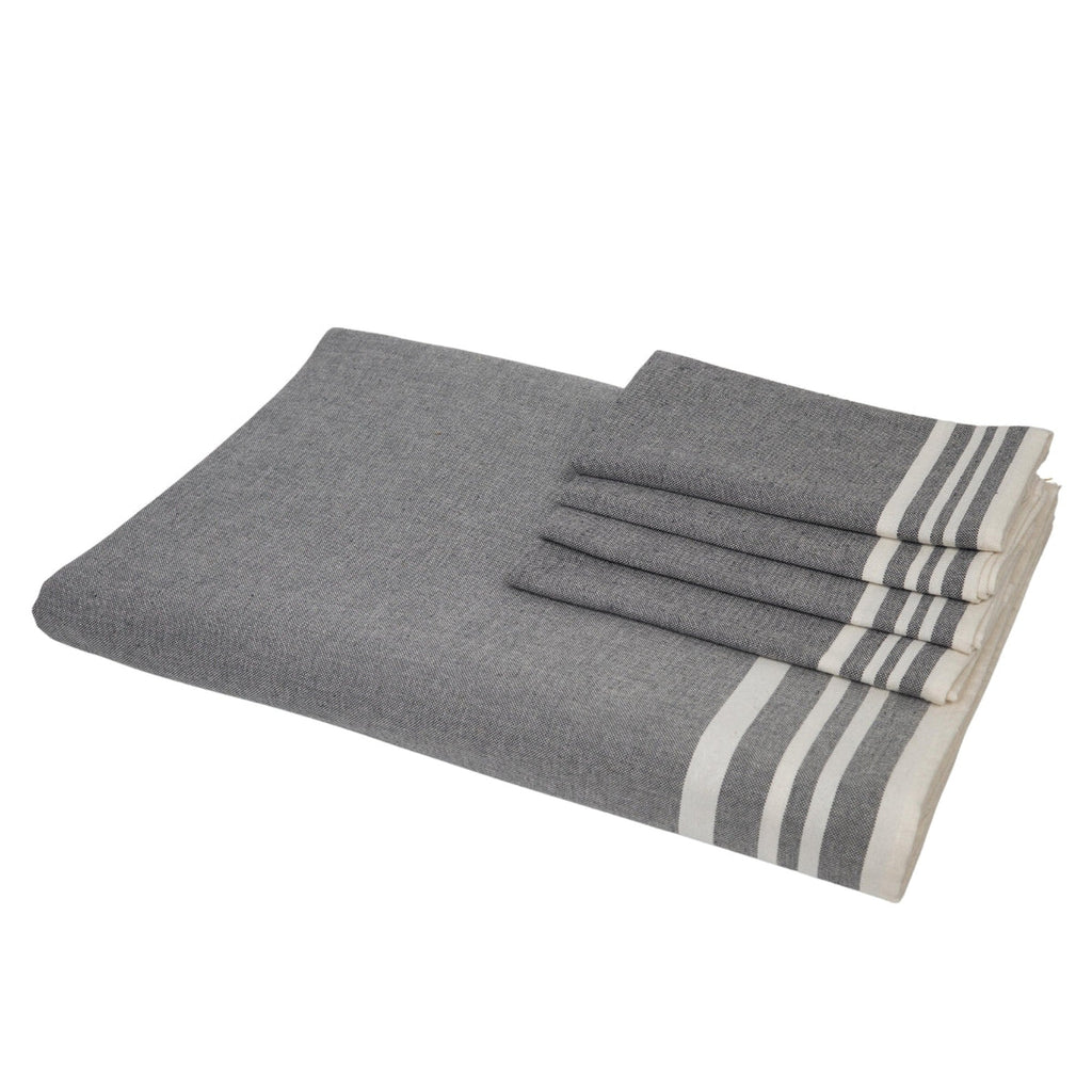Tablecloth &amp; 8 Cotton Napkins 180x350 - Mahdia - Medium Grey