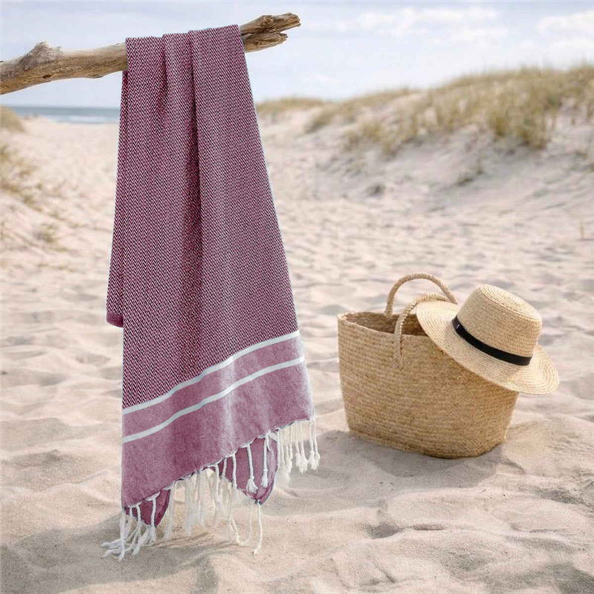 Sienna - Fouta Jacquard - Rouge Bordeaux