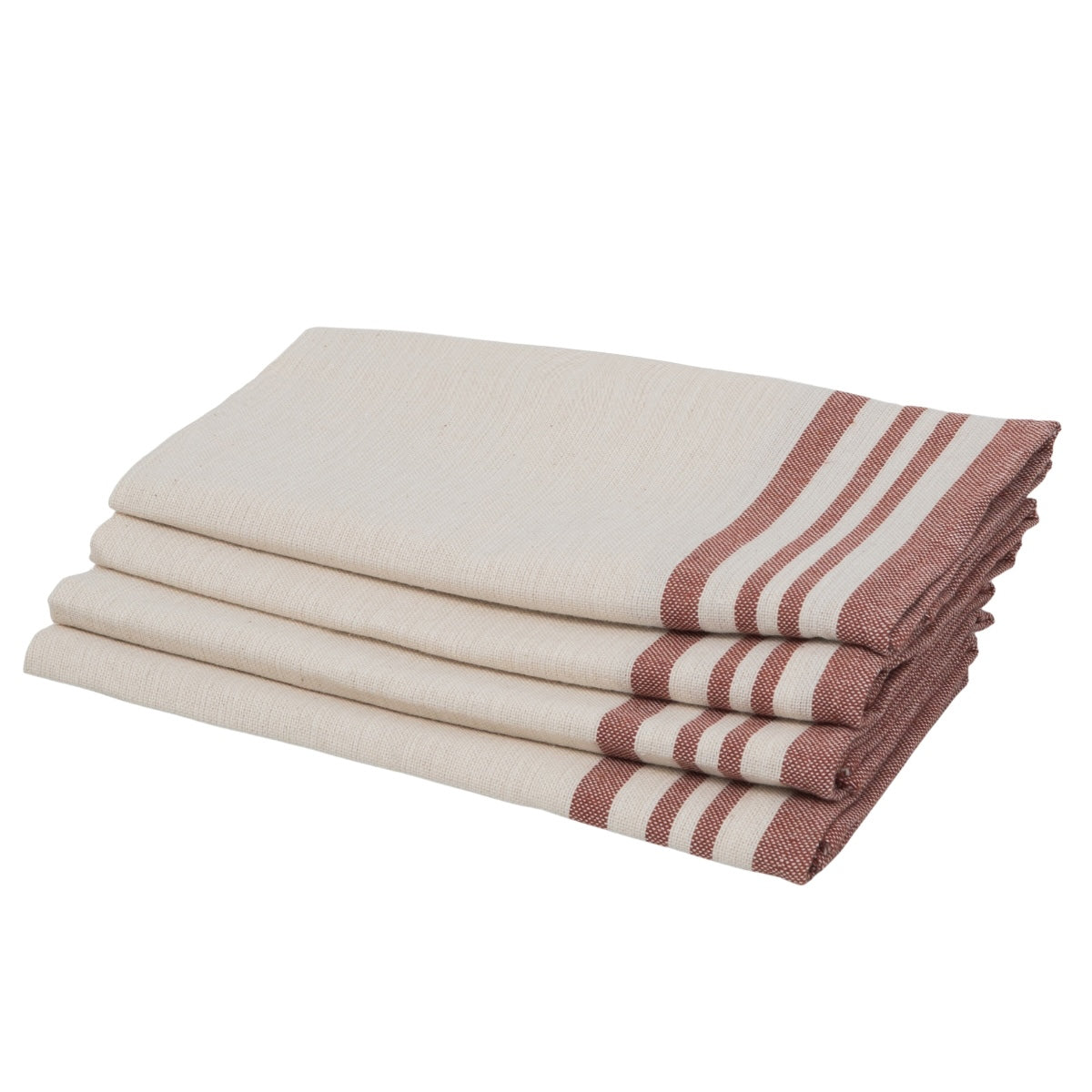 Set Of 4 Guetary Table Napkins - Linen Beige / Tomette Red - Cotton