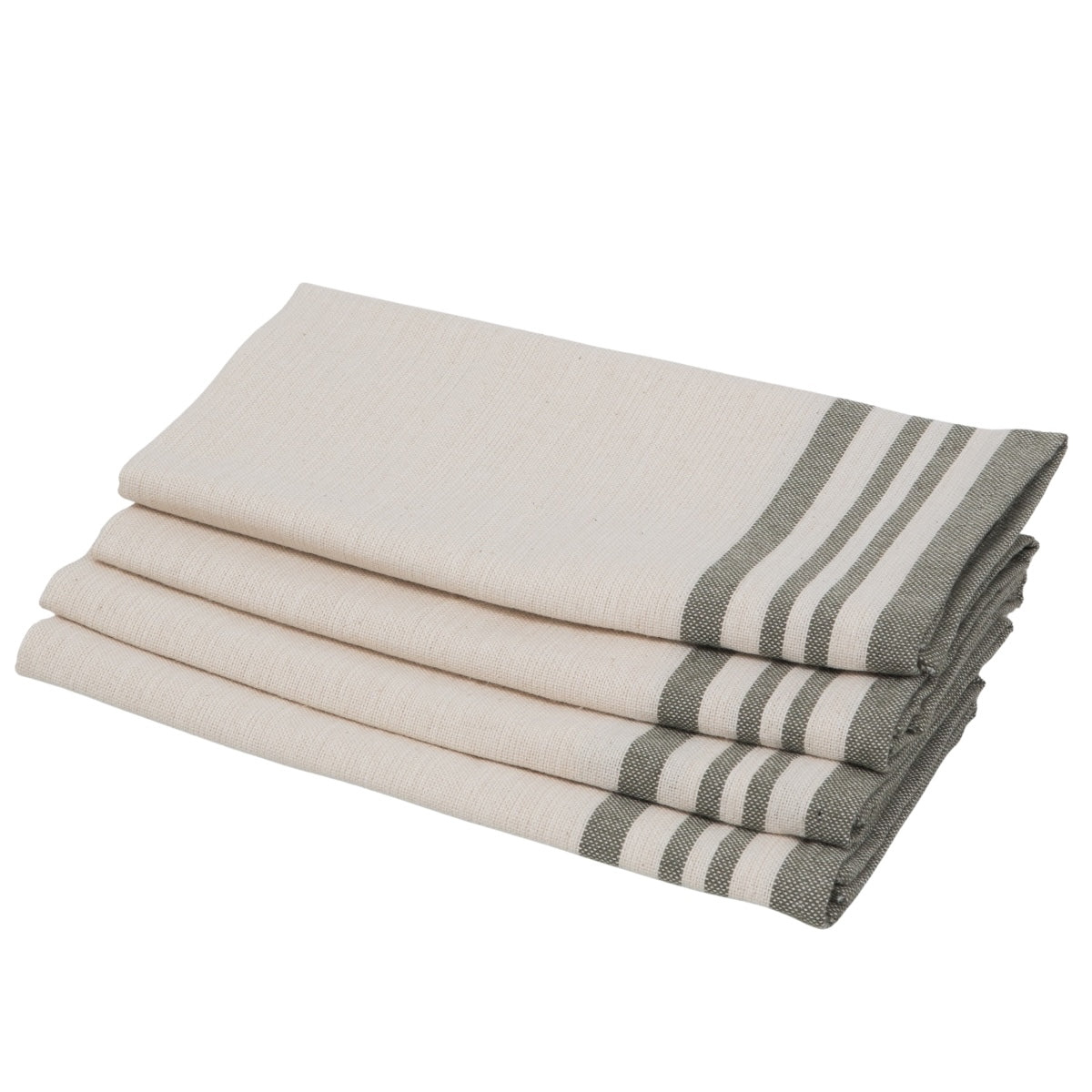 Juego De 4 Servilletas De Mesa Guetary - Lino Beige / Verde Oliva - Algodón