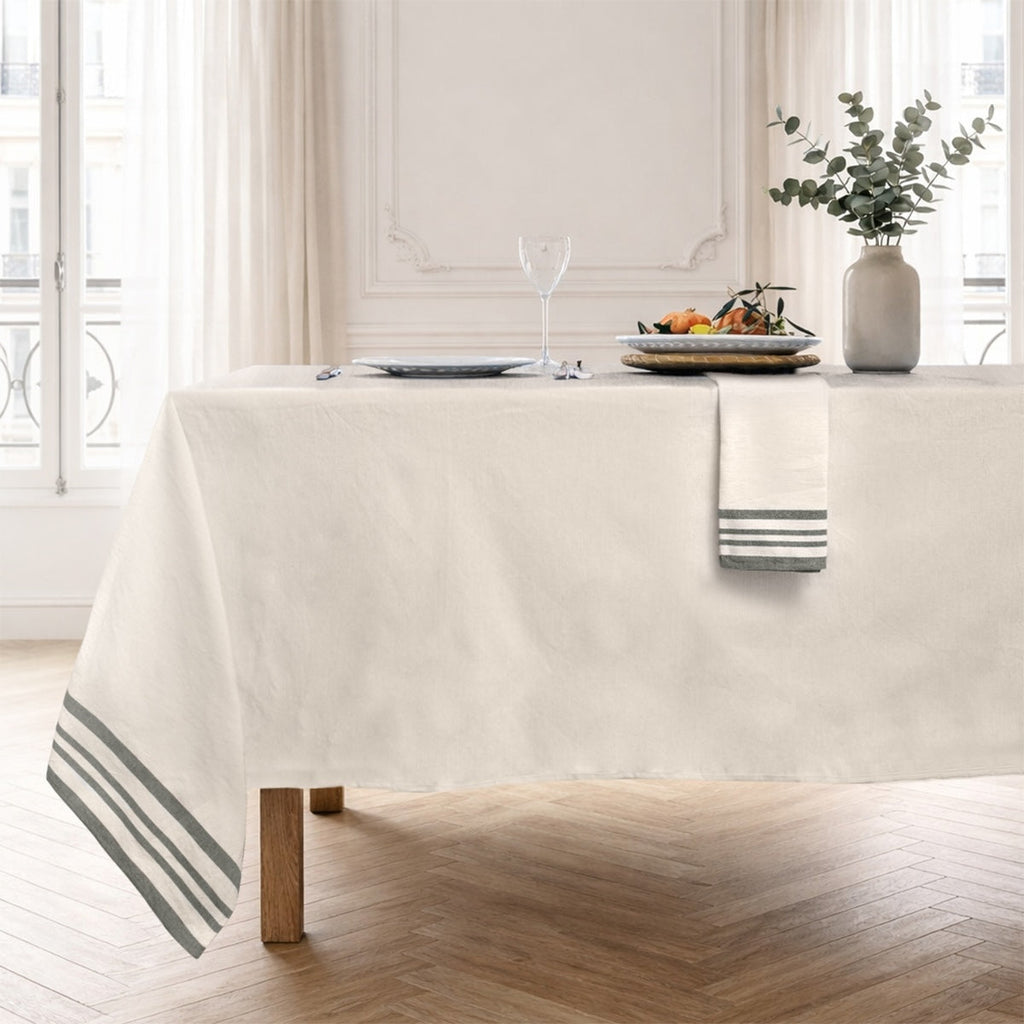 Juego De 4 Servilletas De Mesa Guetary - Lino Beige / Verde Oliva - Algodón