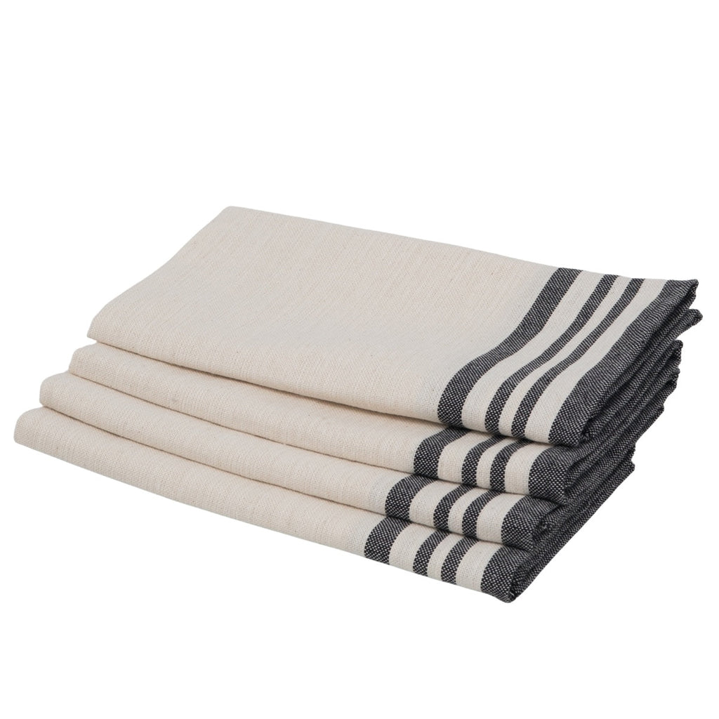 Juego De 4 Servilletas De Mesa Guetary - Lino Beige / Negro - Algodón