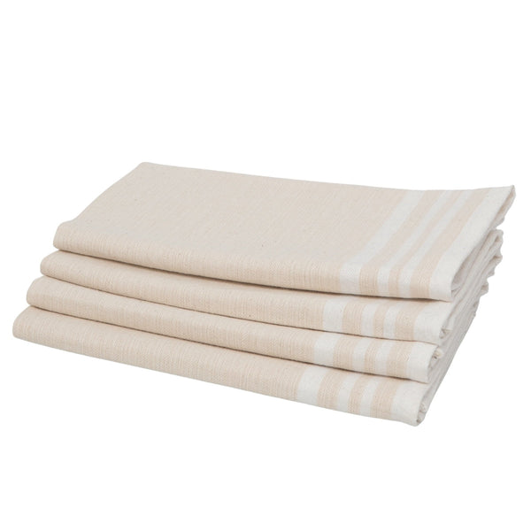 Guetary - Lot De 4 Serviettes De Table - Beige Lin/Blanc