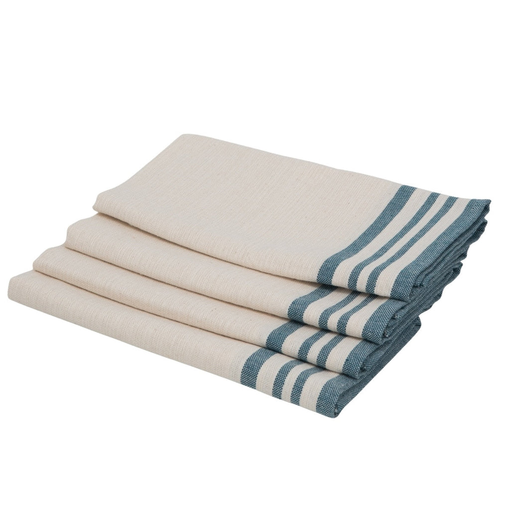 Set Of 4 Guetary Table Napkins - Linen Beige / Petrol Blue - Cotton