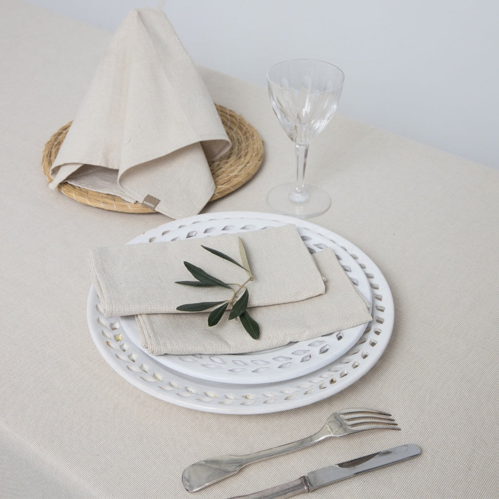 Colette - Nappe + 4 Serviettes - Taupe Clair