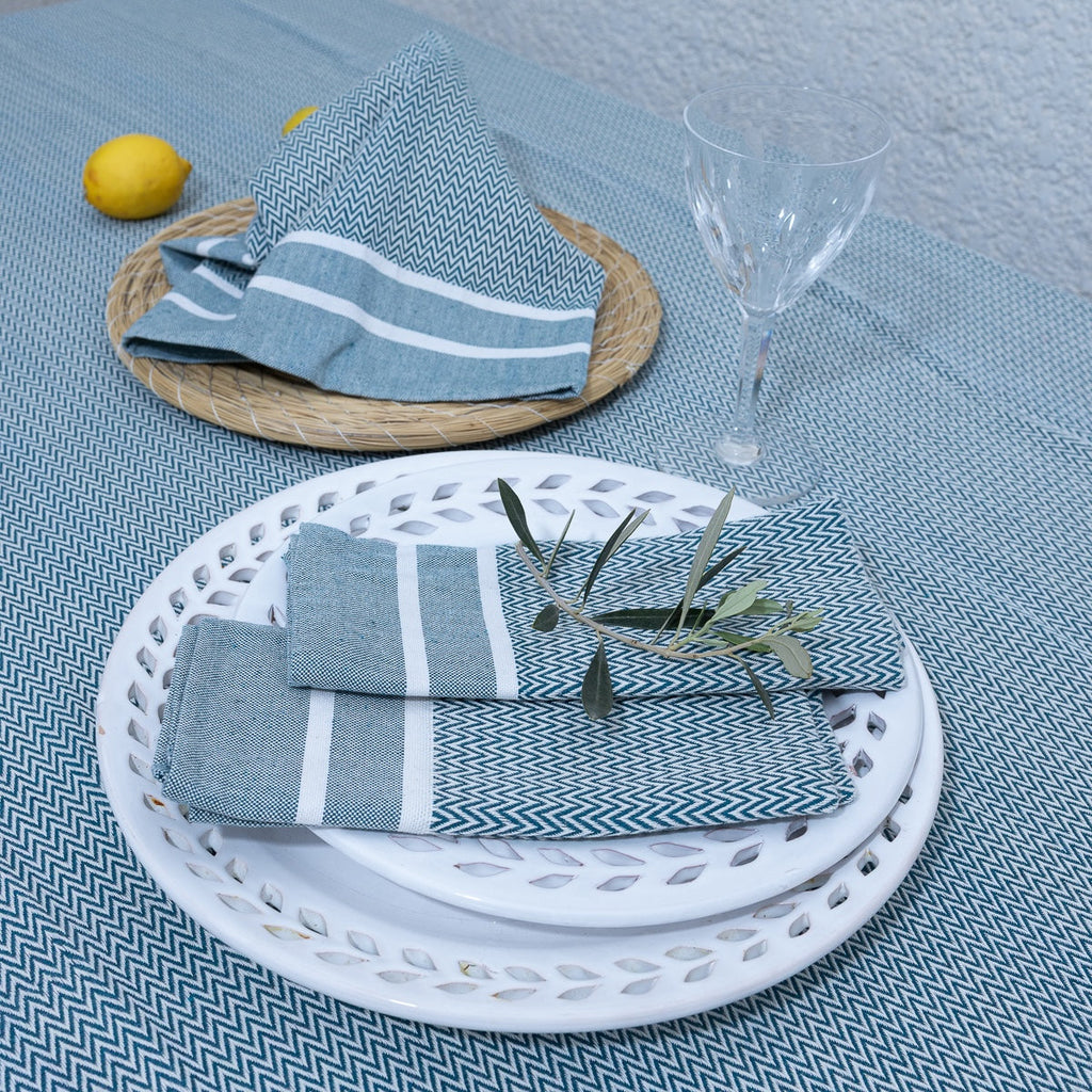 Mantel 4 Servilletas Sienna - Azul Petróleo - Algodón