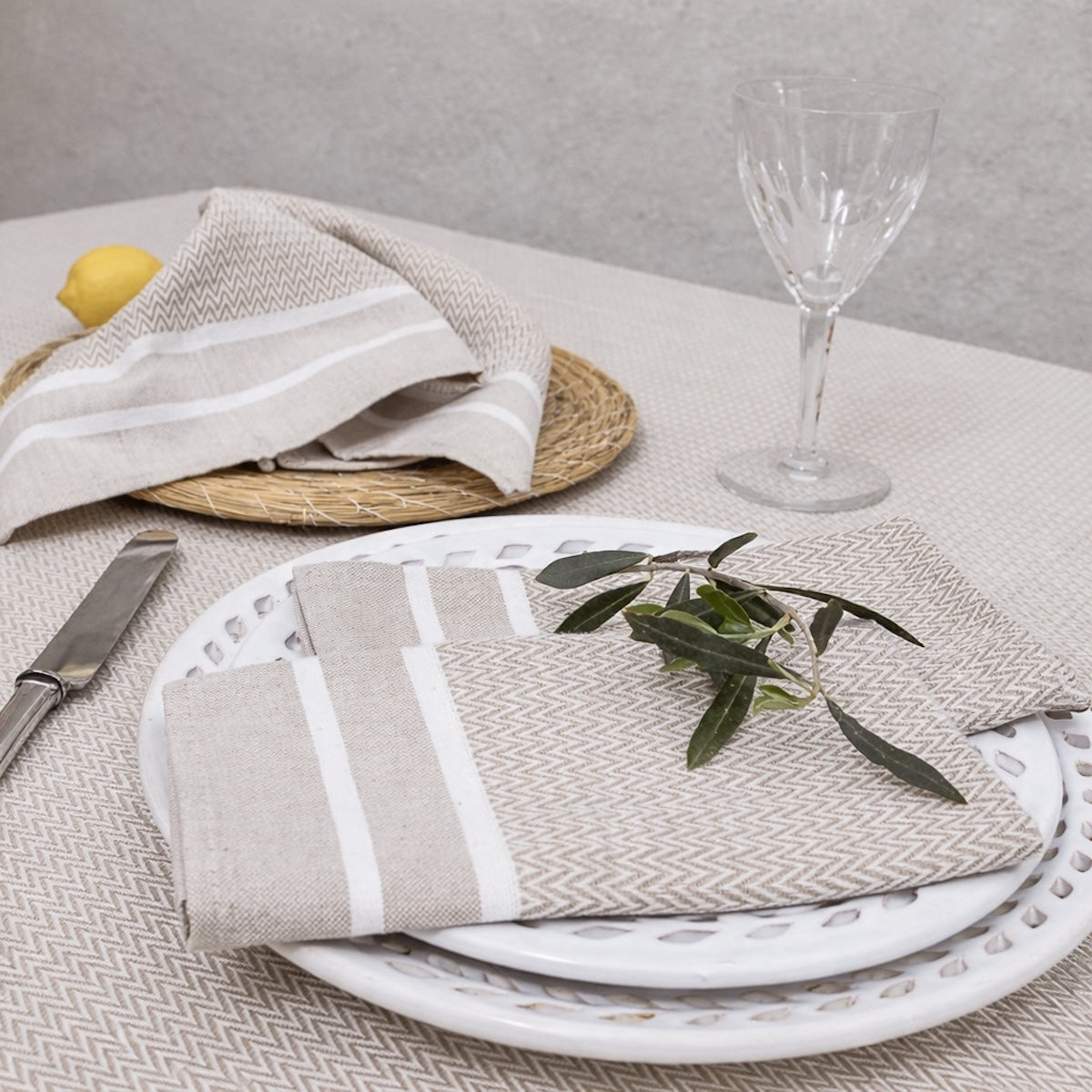 Mantel + 4 Servilletas Siena - Beige - Algodón