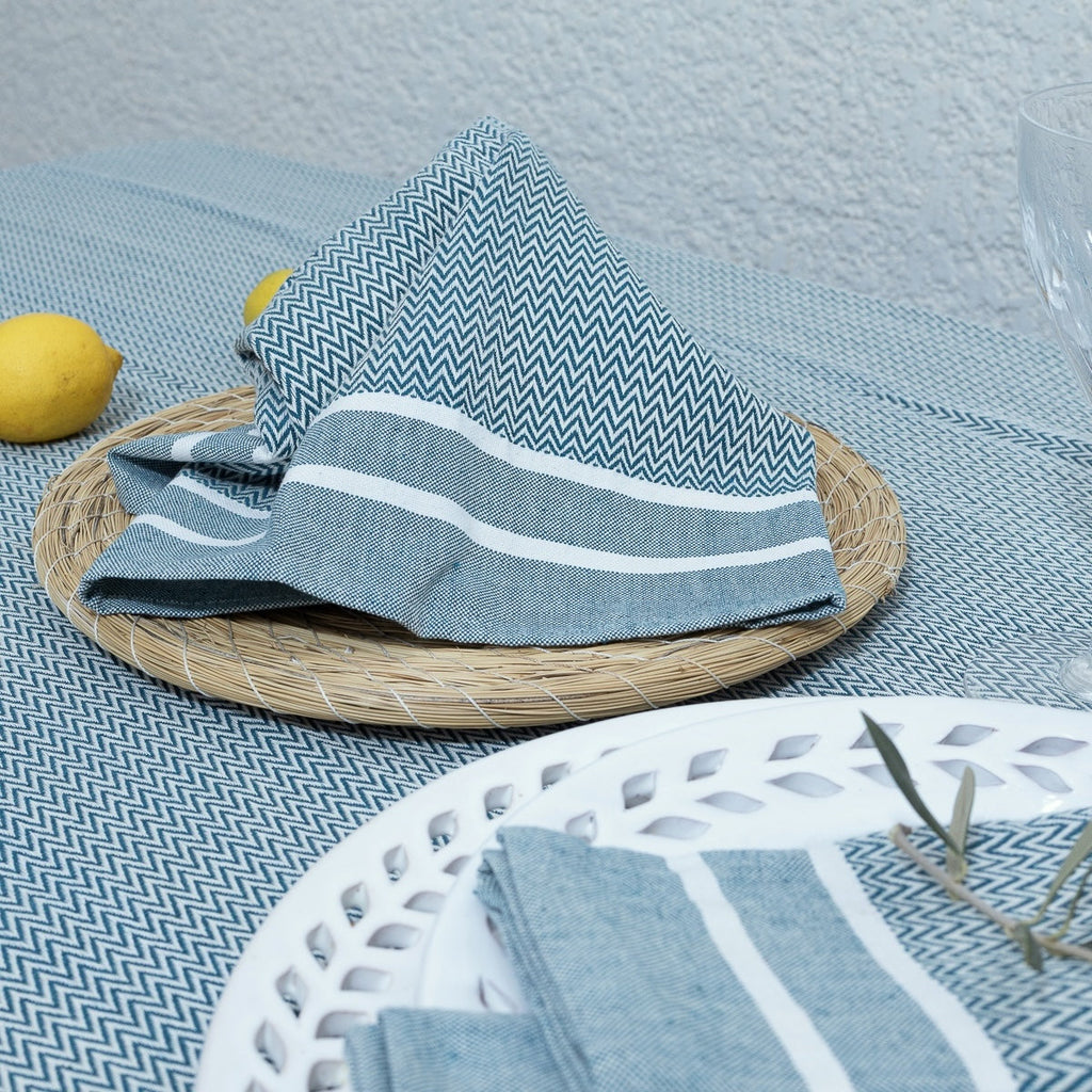 Mantel 8 Servilletas Sienna - Azul Petróleo - Algodón