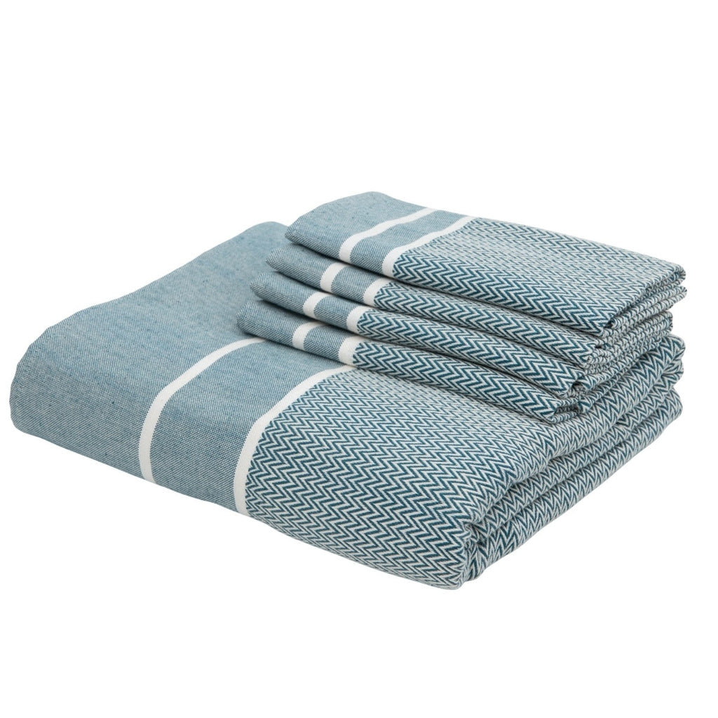 Mantel 8 Servilletas Sienna - Azul Petróleo - Algodón