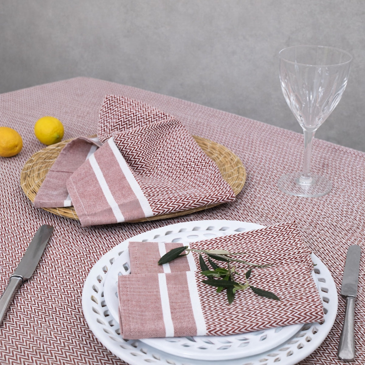 Mantel 8 Servilletas Siena - Tomette Rojo - Algodón