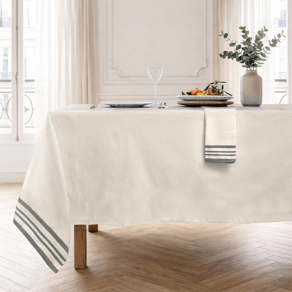 Guetary - Conjunto de mesa - Algodón - Beige lino/Verde oliva