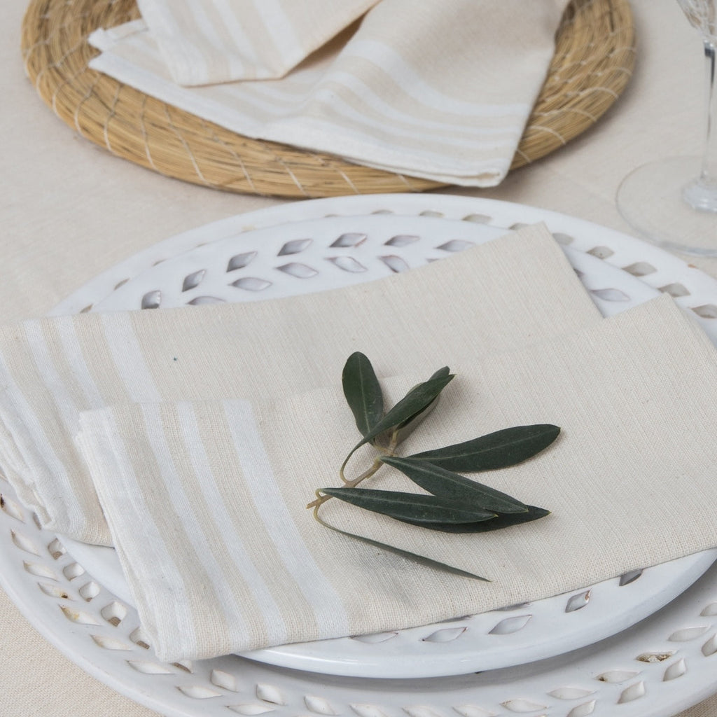 Guetary - Juego De Mesa - Algodón - Beige Lino/Blanco