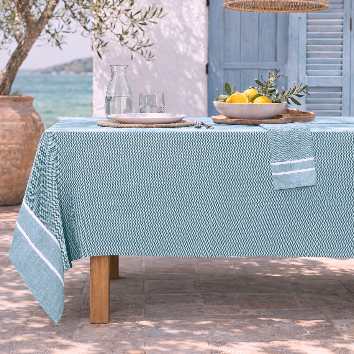 Mantel + 10 Servilletas Sienna - Azul Petróleo - Algodón