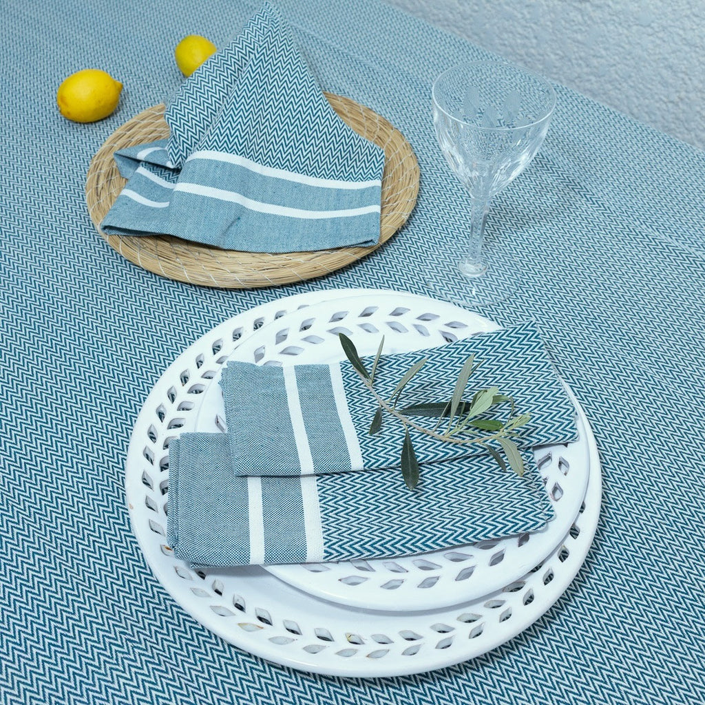 Mantel + 10 Servilletas Sienna - Azul Petróleo - Algodón