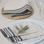 Mantel + 8 Servilletas Guetary - Lino Beige / Negro - Algodón