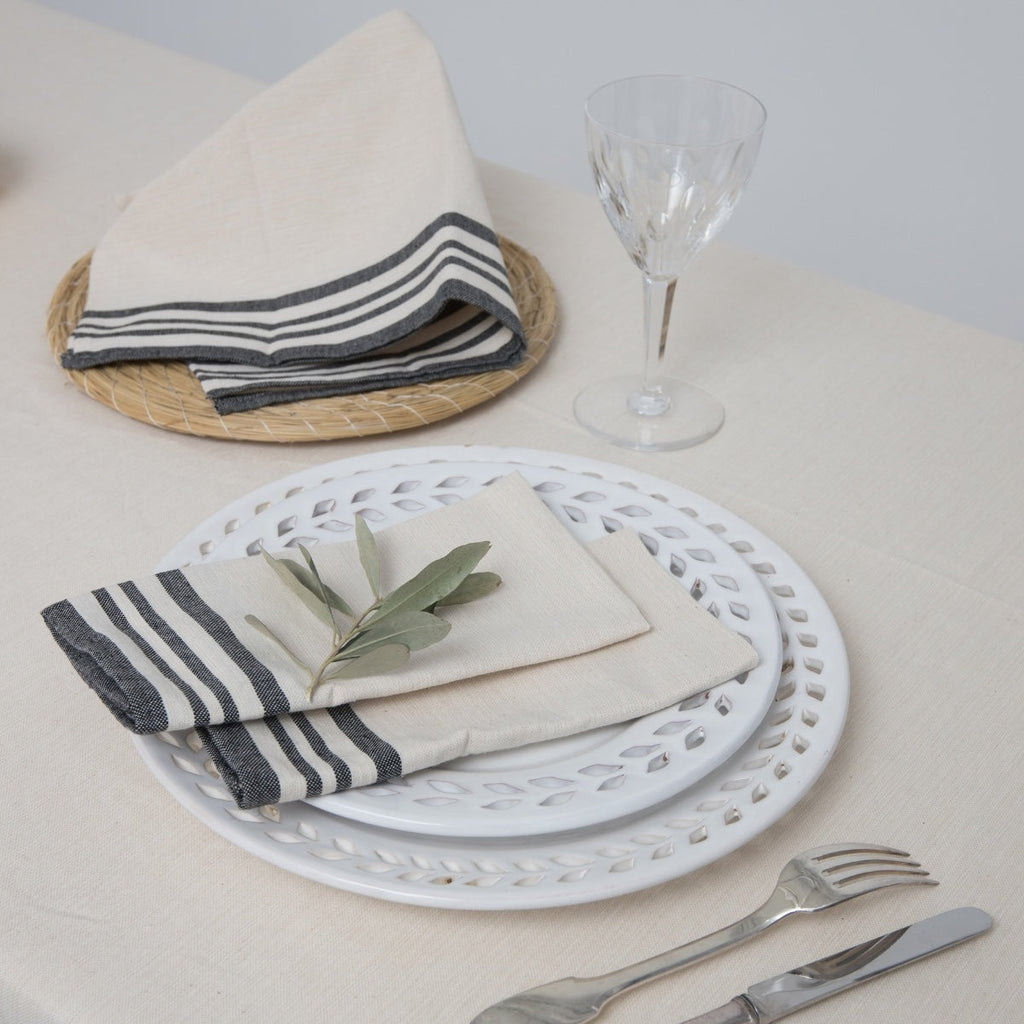 Guetary - Parure De Table - Coton - Beige Lin/Noir