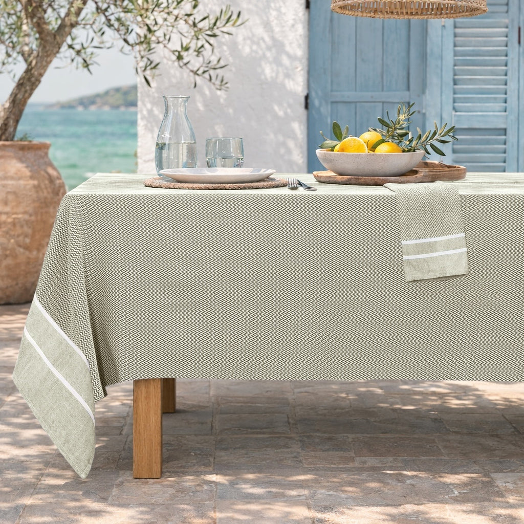 Mantel + 10 Servilletas Sienna - Verde Oliva - Algodón