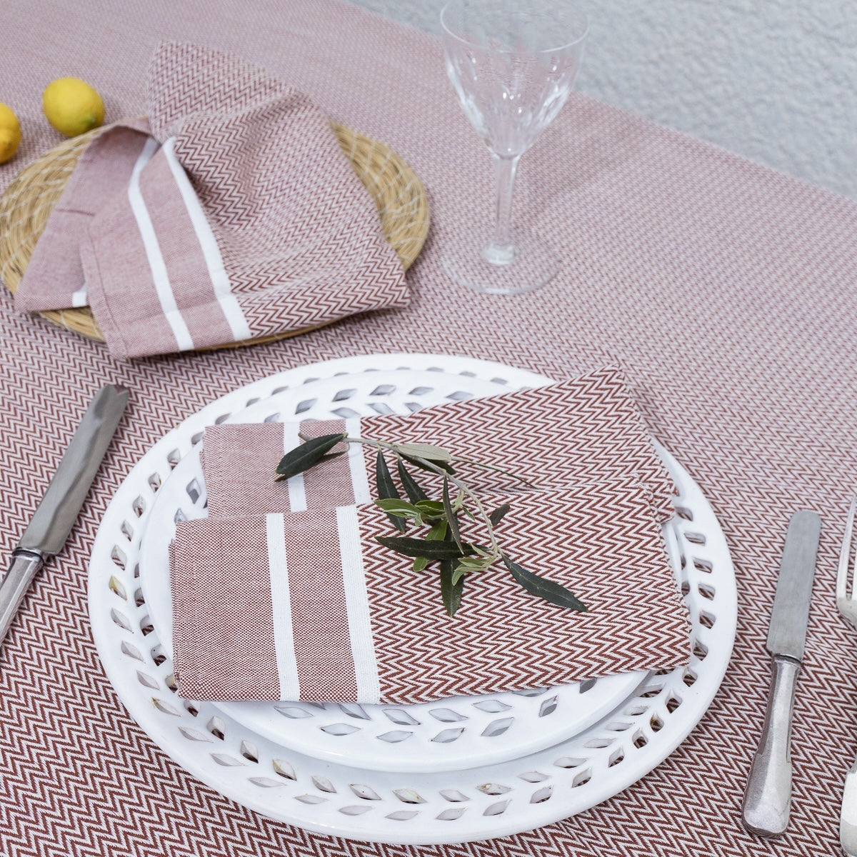 Mantel + 10 Servilletas Sienna - Tomette Rojo - Algodón