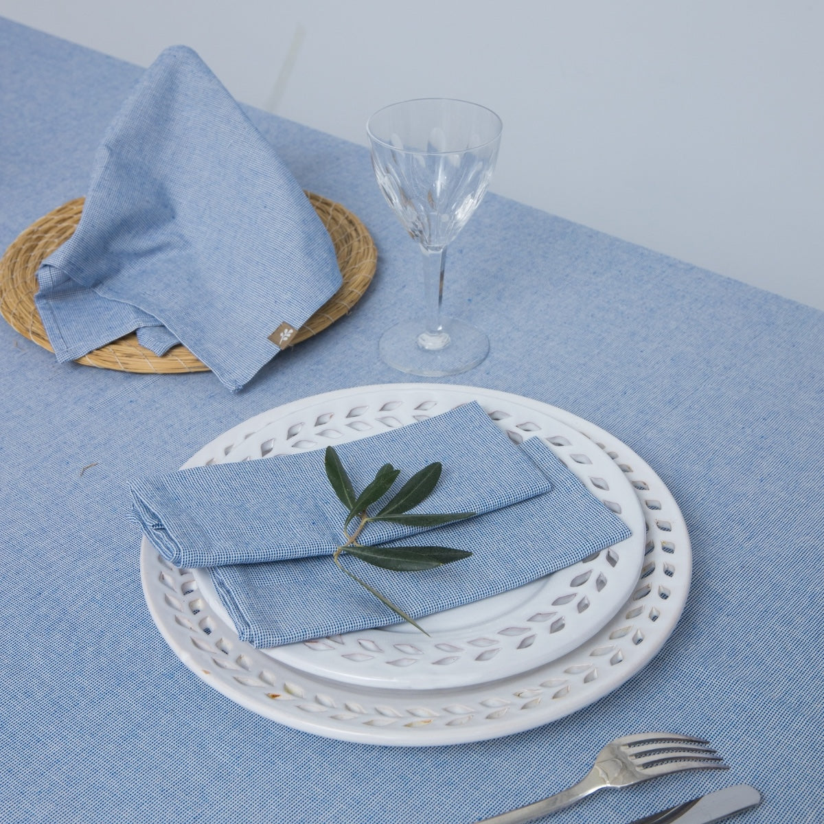 Colette - Nappe + 10 Serviettes - Bleu Grec