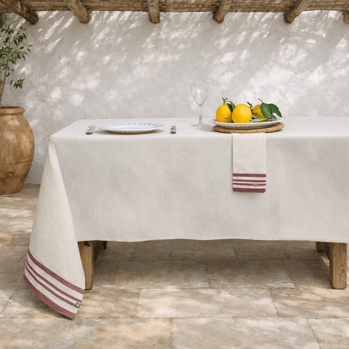 Guetary - Juego De Mesa - Algodón - Beige Lino/Rojo Teja