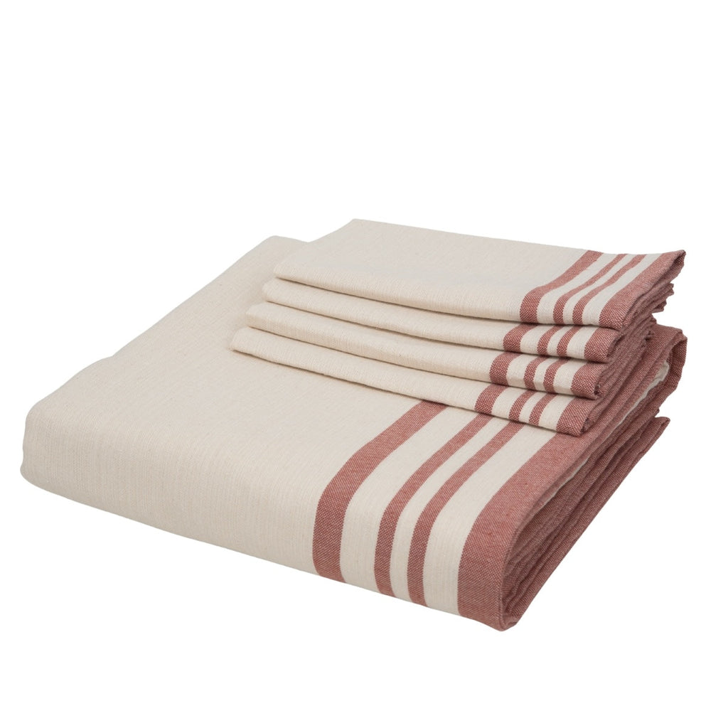 Tablecloth + 10 Guetary Napkins - Linen Beige / Tomette Red - Cotton