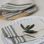 Guetary - Conjunto de mesa - Algodón - Beige lino/Verde oliva