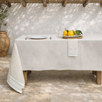 Mantel + 10 Servilletas Guetary - Lino Beige / Blanco - Algodón