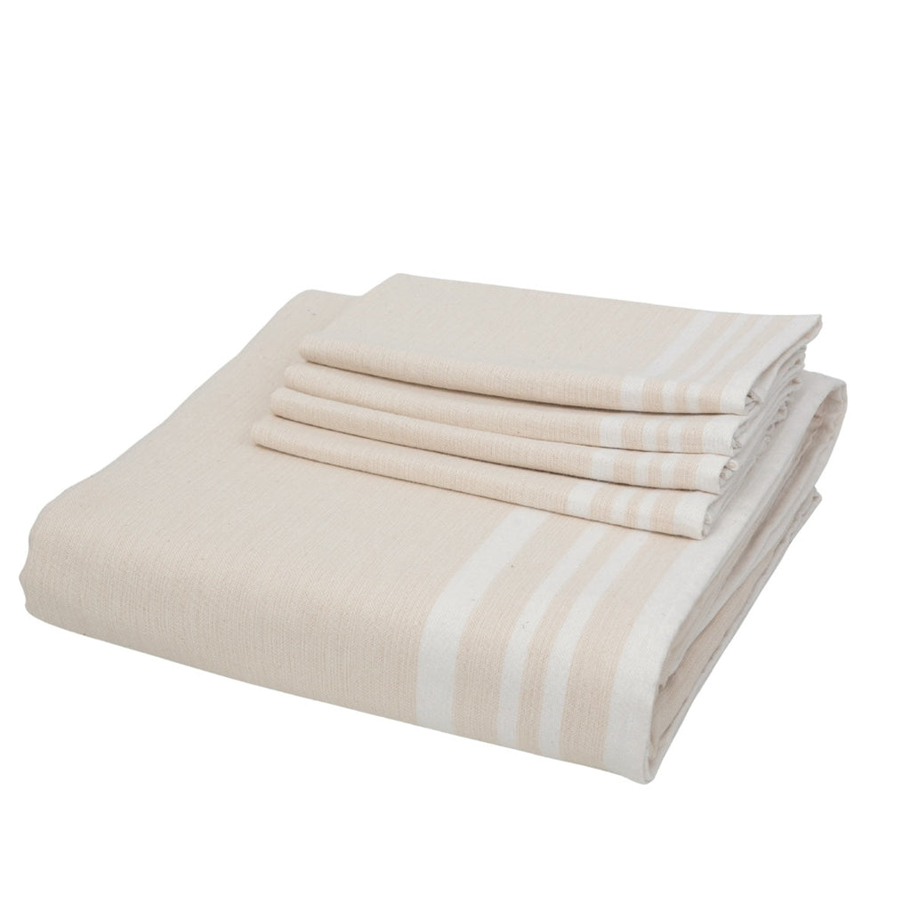 Mantel + 10 Servilletas Guetary - Lino Beige / Blanco - Algodón