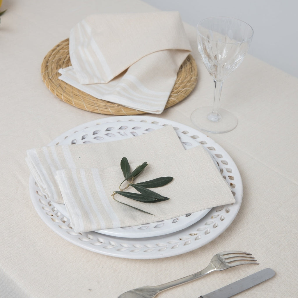 Guetary - Juego De Mesa - Algodón - Beige Lino/Blanco