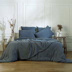 Carla - Juego De Cama - Gasa De Algodón - Azul Tormenta