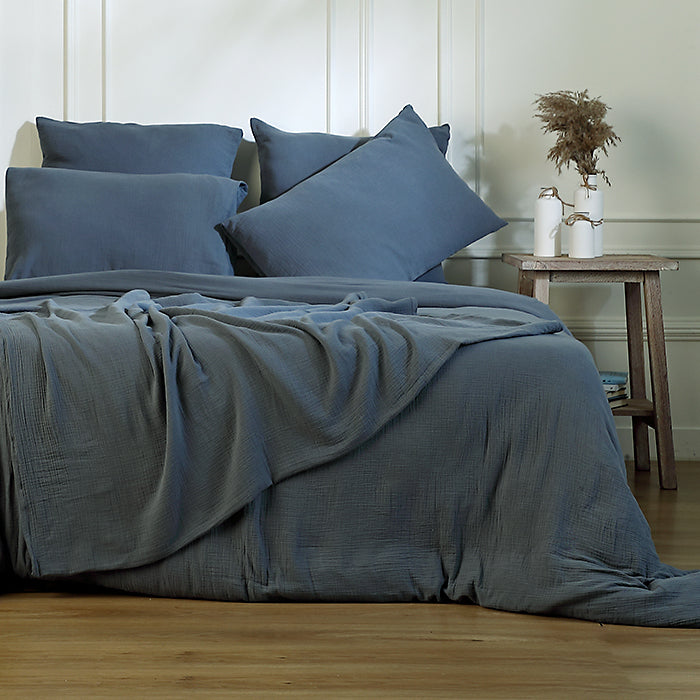 Carla - Juego De Cama - Gasa De Algodón - Azul Tormenta