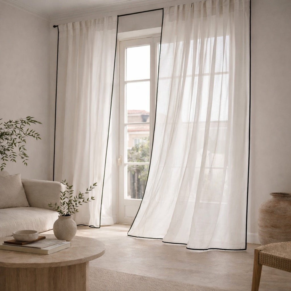 Bruma - Tab-Top Voile Curtain - Organic Cotton Voile - White/Black