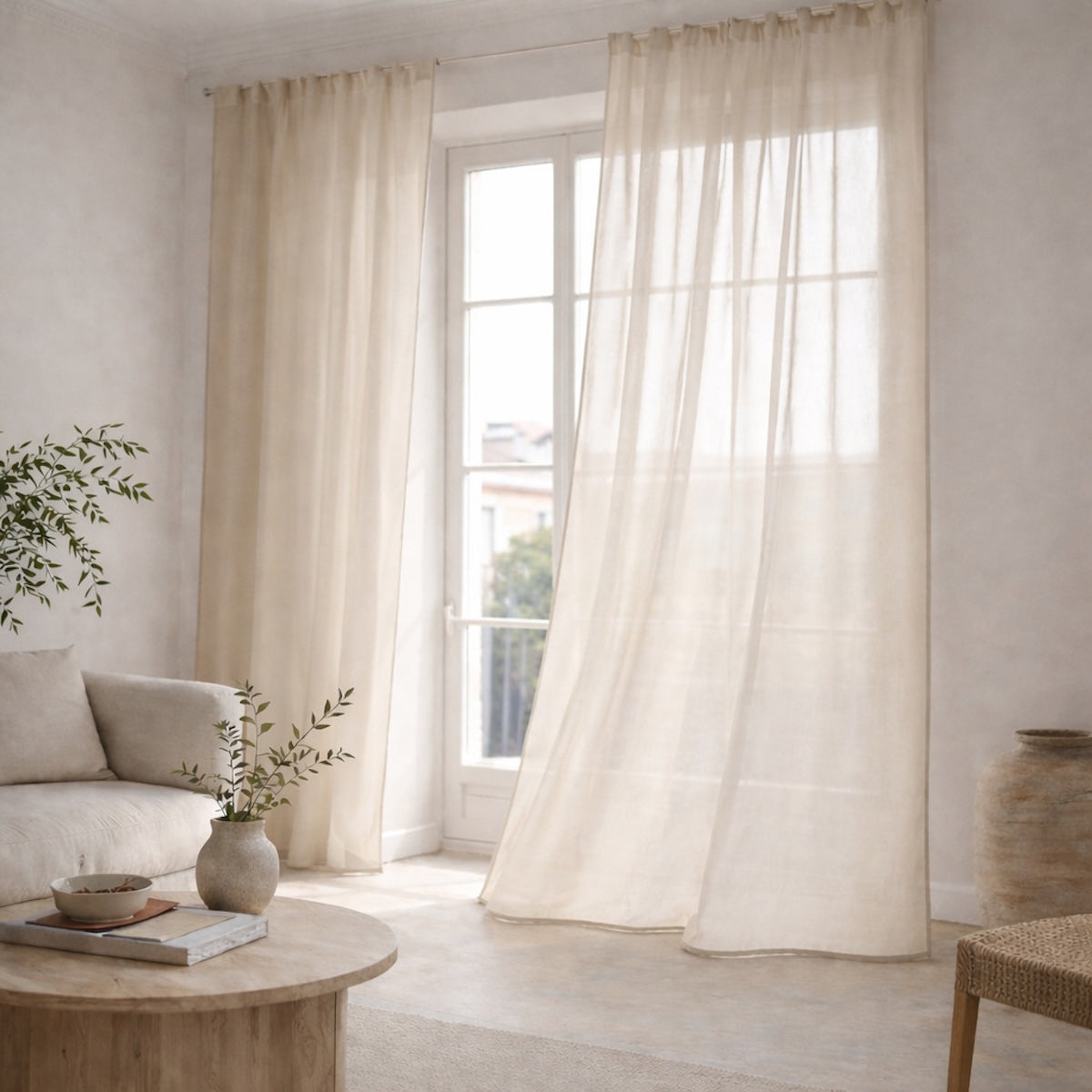 Bruma - Rod-Pocket Curtain - Organic Cotton Voile - Greige/Greige