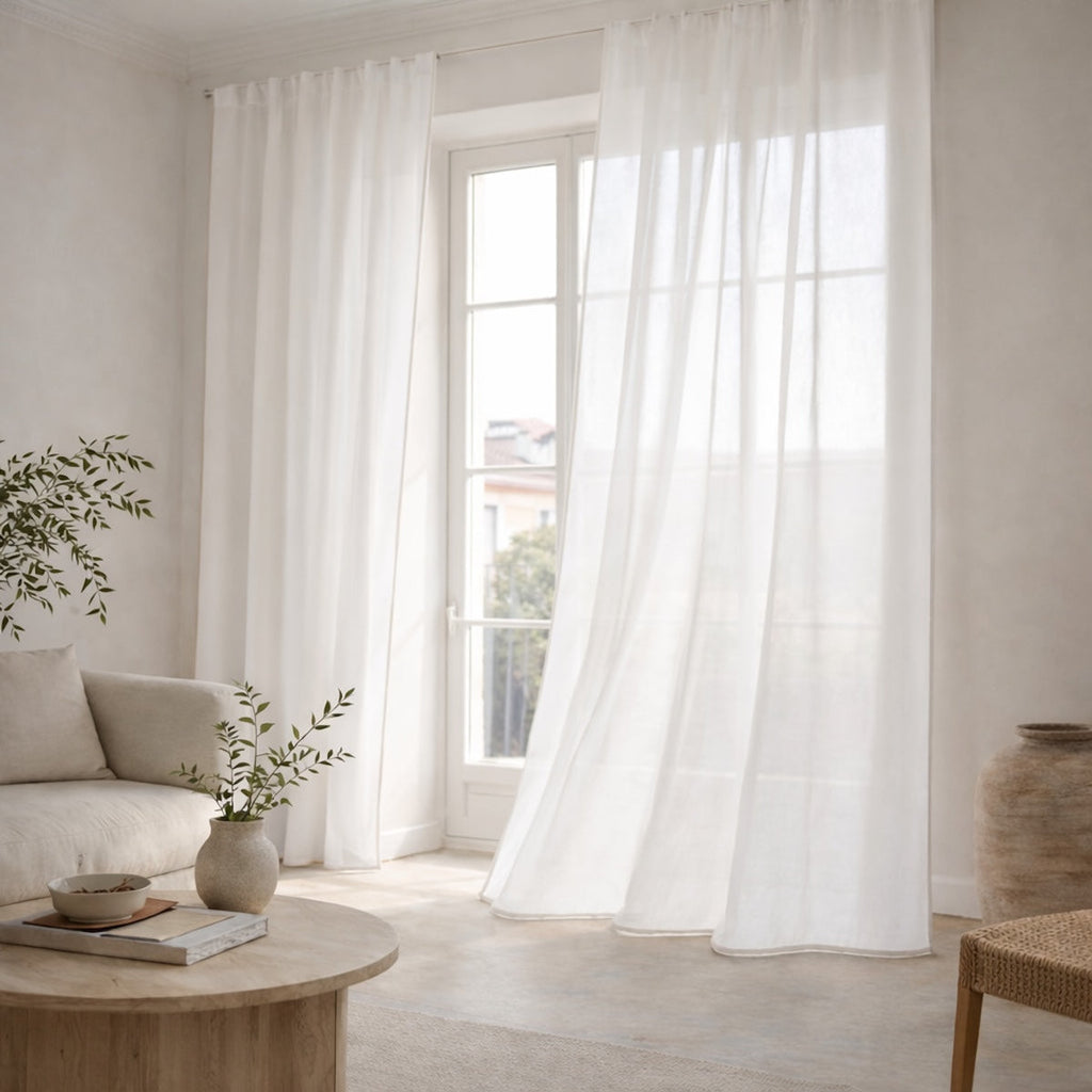 Bruma - Rod Pocket Curtain - Organic Cotton Voile - White/Greige