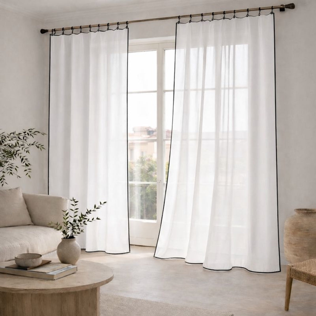 Bruma - Rideau Panneau (X2) - Voile De Coton Bio - Blanc/Noir